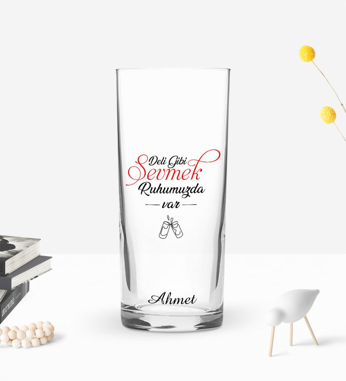 Kişiye Özel Renkli Baskılı Deli Gibi Sevmek Tasarımlı Rakı Bardağı-1