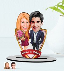 Kişiye Özel İsimli Sevgililer Karikatürlü Ahşap Biblo Model-94-1