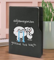 BK Gift Gözüme Toz Kaçtı Tasarımlı Siyah Termo Deri Not Defteri 15x21cm-1
