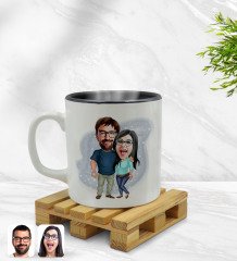 Kişiye Özel Sevgililer Karikatürlü İçi Siyah Renkli Kupa Bardak Model 109
