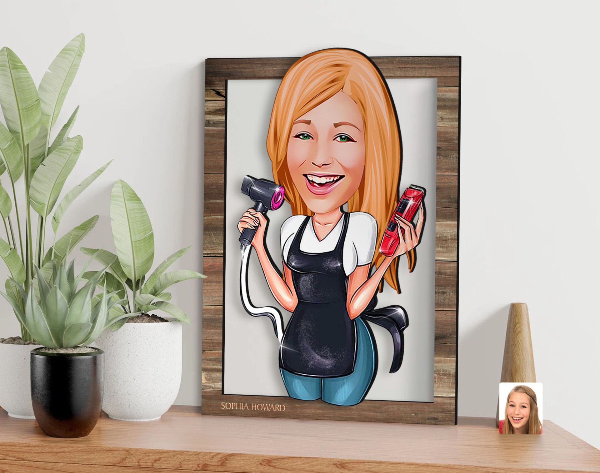 BK Gift Kişiye Özel Kadın Kuaför Karikatürlü 3D Ahşap Tablo, Sevgiliye Hediye, Arkadaşa Hediye, Yıl Dönümü Hediyesi, Doğum Günü Hediyesi-3