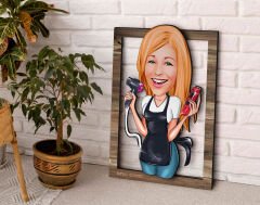 BK Gift Kişiye Özel Kadın Kuaför Karikatürlü 3D Ahşap Tablo, Sevgiliye Hediye, Arkadaşa Hediye, Yıl Dönümü Hediyesi, Doğum Günü Hediyesi-3