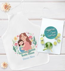 BK Gift Kişiye Özel Anneler Günü Tasarımlı Mutfak Önlüğü ve Yemek Tarif Defteri Hediye Seti-4, Anneye Hediye, Anneler Günü Hediyeleri
