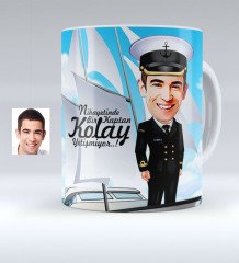 Kişiye Özel Bay Gemi Kaptanı Karikatürlü Beyaz Kupa Bardak - 1
