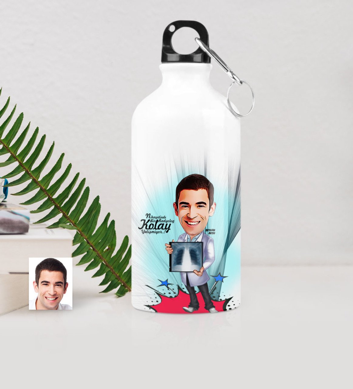 Kişiye Özel Bay Radyoloji Uzmanı Karikatürlü Metal Suluk (500 ml.) 1