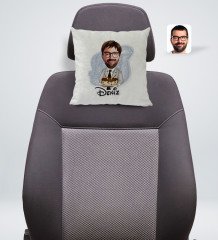 Kişiye Özel İsimli Erkek Doğum Günü Karikatürlü Kare Araç Koltuk Yastığı-4