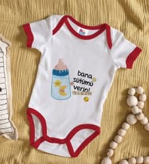 BK Kids Bana Sütümü Verin Tasarımlı Kırmızı Bebek Body Zıbın-1