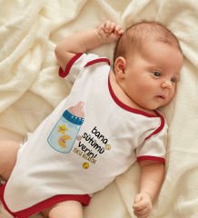 BK Kids Bana Sütümü Verin Tasarımlı Kırmızı Bebek Body Zıbın-1