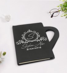 Kişiye Özel İsimli Kupa Şeklinde Siyah Termo Deri Defter Model 11
