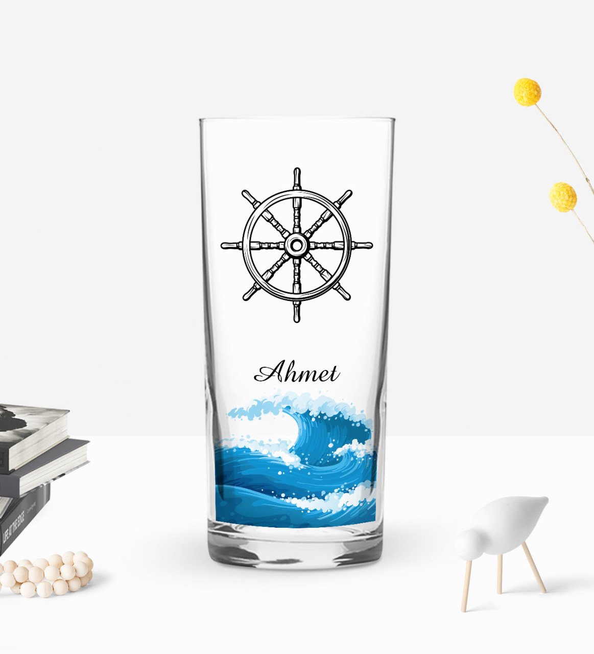 Kişiye Özel Renkli Baskılı Dümen Tasarımlı Rakı Bardağı-1