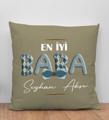 BK Gift Kişiye Özel İsimli Babalar Günü Tasarımlı Haki Kırlent Yastık-12 Babaya Hediye, Ev Dekorasyonu, Babalar Günü Hediyesi