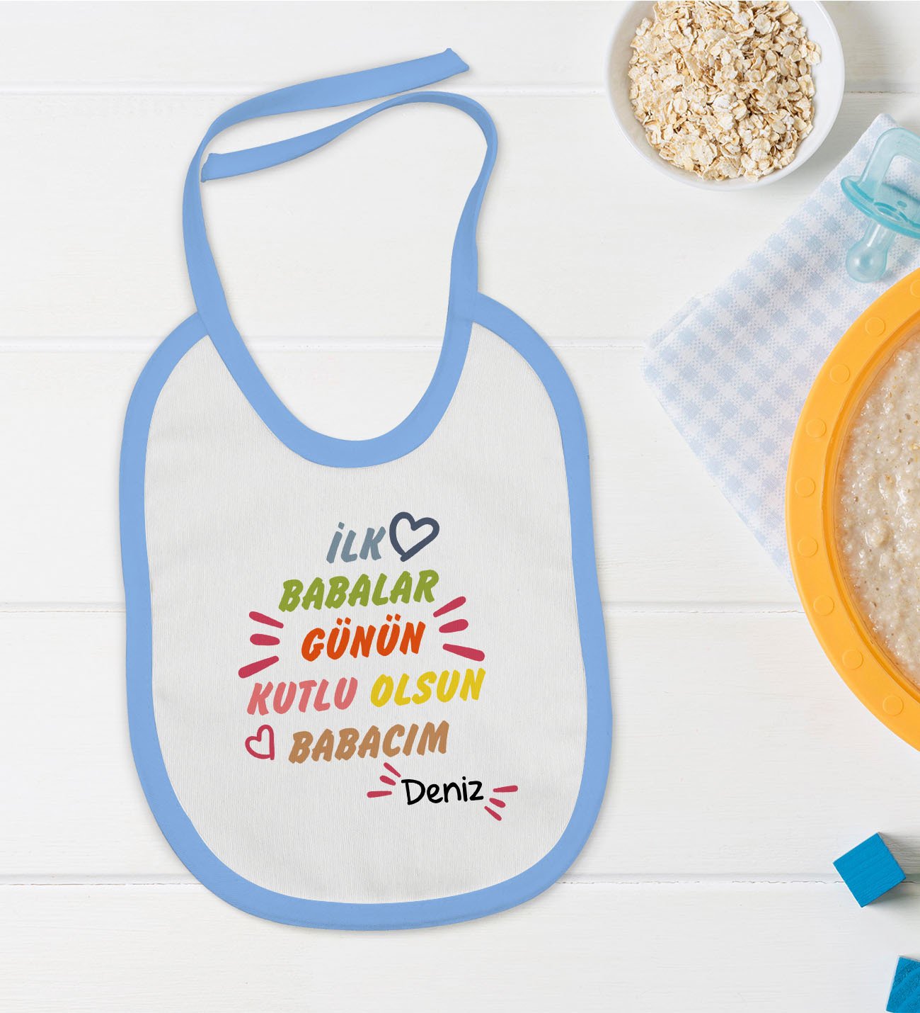BK Kids Kişiye Özel Mavi Bebek Mama Önlüğü - Model 11