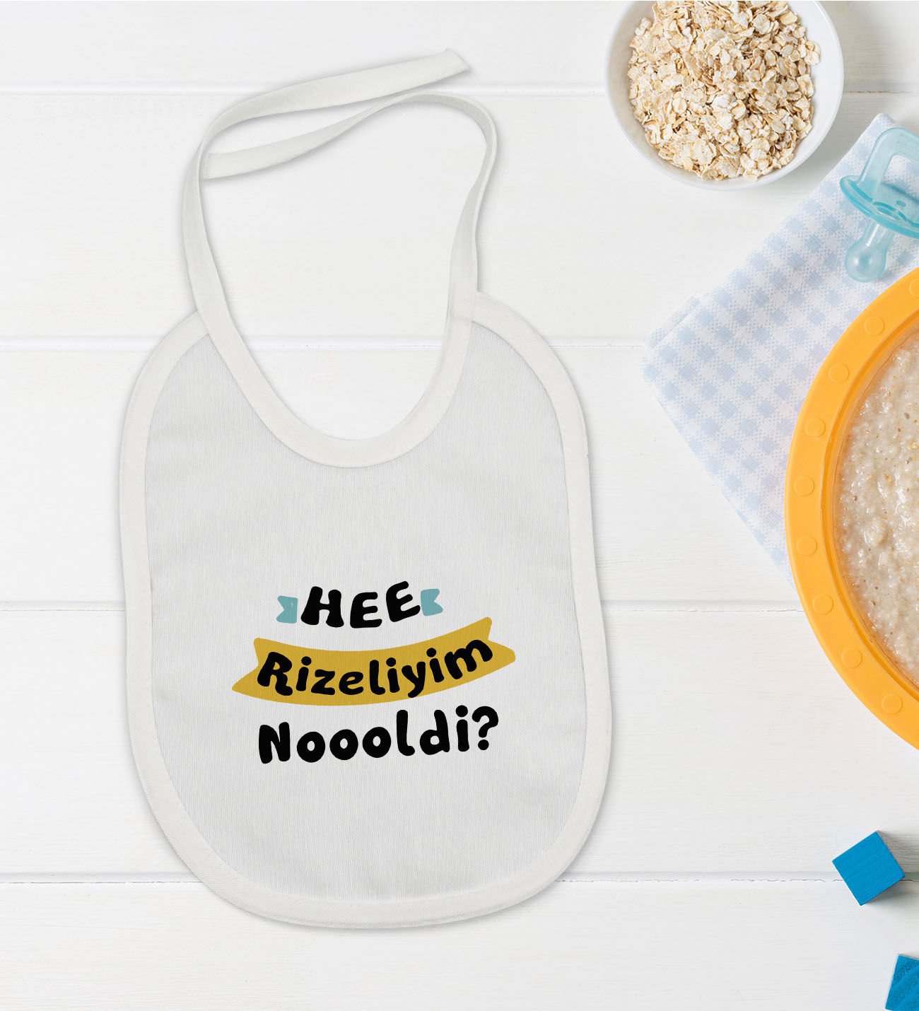 BK Kids Rizeliyim Tasarımlı Beyaz Bebek Mama Önlüğü-2