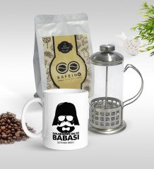 Kişiye Özel Galaksinin En İyi Babası Tasarımlı Kupa & French Press & 250gr Filtre Kahve Hediye Seti-2