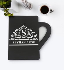 Kişiye Özel İsimli Kupa Şeklinde Siyah Termo Deri Defter Model 12