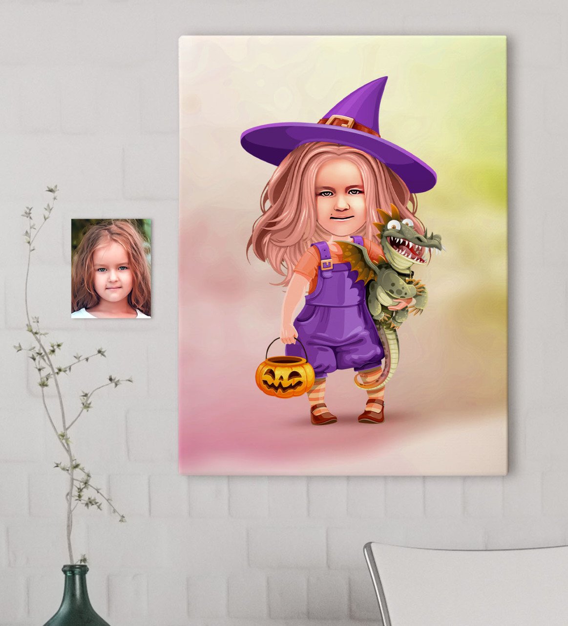 Kişiye Özel Küçük Cadı Karikatürlü Kanvas Tablo 50x70cm-1