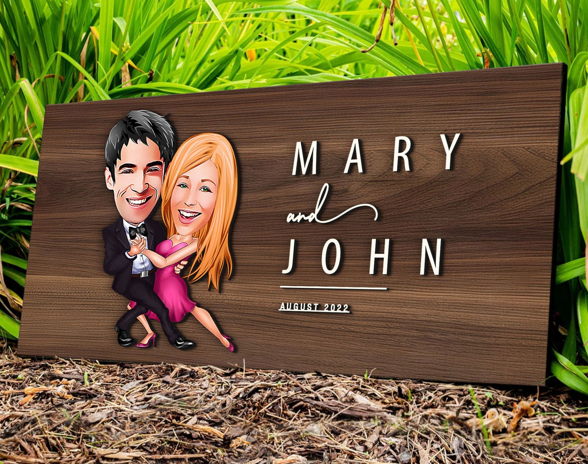 BK Gift Kişiye Özel Sevgililer Karikatürlü Kabartma Tasarım Antik Ceviz Ahşap Tabela-13, Dekoratif Tabela, Rustik Ev Dekorasyonu