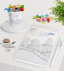 Kişiye Özel Yılbaşı Mutlu Yıllar Beyaz Defter Kalem Türk Kahvesi Fincanı ve Haribo Şeker Hediye Seti-23