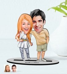 Kişiye Özel İsimli Sevgililer Karikatürlü Ahşap Biblo Model-98