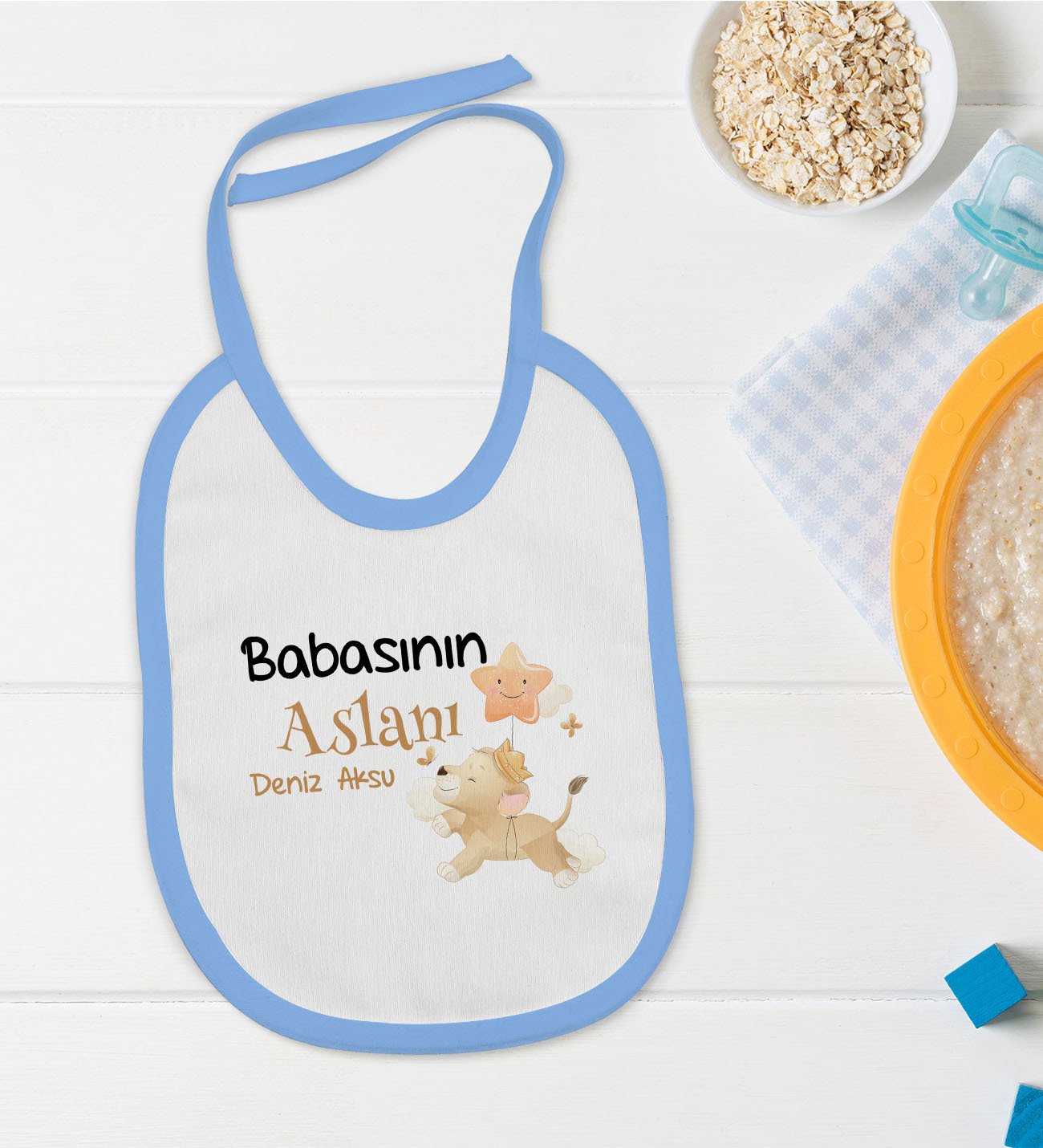 BK Kids Kişiye Özel Mavi Bebek Mama Önlüğü - Model 12