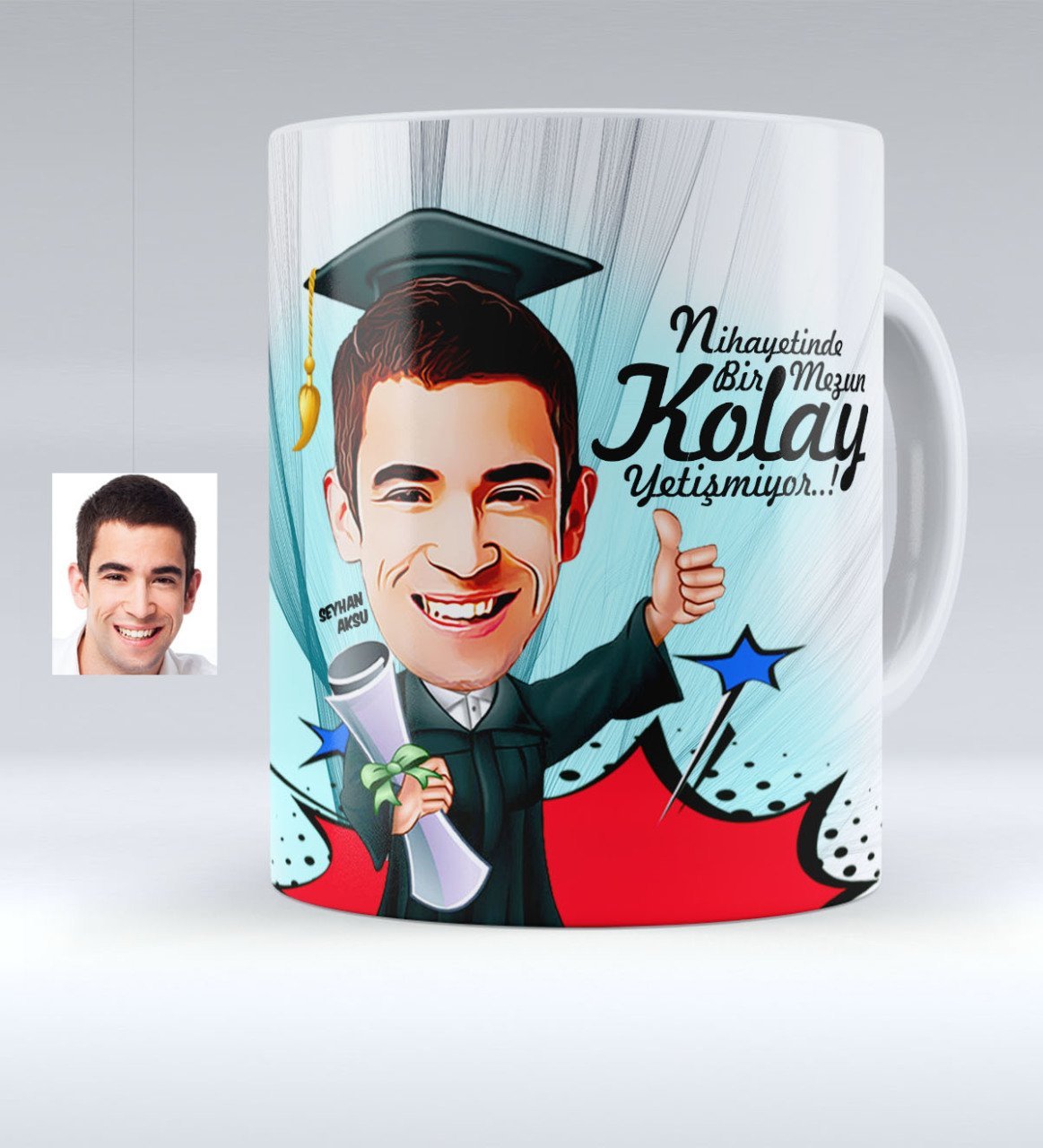 Kişiye Özel Bay Mezun Karikatürlü Beyaz Kupa Bardak - 1