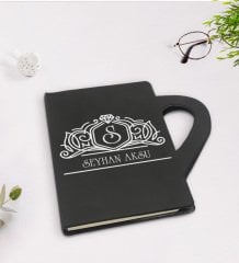 Kişiye Özel İsimli Kupa Şeklinde Siyah Termo Deri Defter Model 13