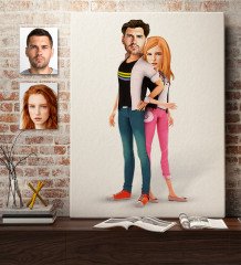 Kişiye Özel Sevgililer Karikatürlü Kanvas Tablo 50x70cm-39