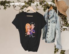 BK Gift Kişiye Özel Sevgililer Karikatürlü İkili Siyah T-shirt Seti, Sevgililer Hediye, Çift Hediyesi, Yıl Dönümü Hediyesi, Kişiye Özel Tişört-8