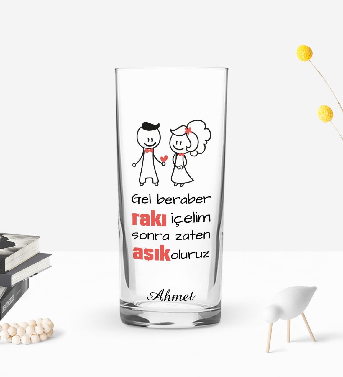 Kişiye Özel Renkli Baskılı Gel Beraber Rakı İçelim Tasarımlı Rakı Bardağı-1