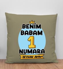 BK Gift Kişiye Özel İsimli Babalar Günü Tasarımlı Haki Kırlent Yastık-14 Babaya Hediye, Ev Dekorasyonu, Babalar Günü Hediyesi