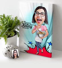 Kişiye Özel Ev Hanımı Karikatür Kanvas Tablo (30 x 50 cm.) 3
