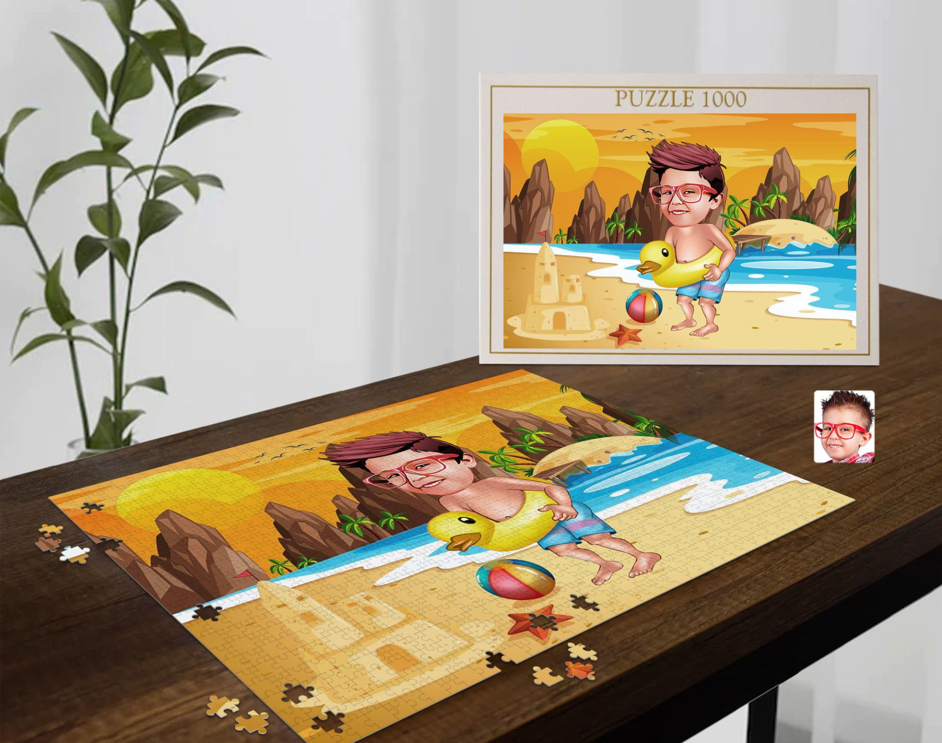 BK Gift Kişiye Özel Tatilci Çocuk Tasarımlı 1000 Parça Profesyonel Puzzle-1, 1000 Puzzle, Arkadaşa Hediye