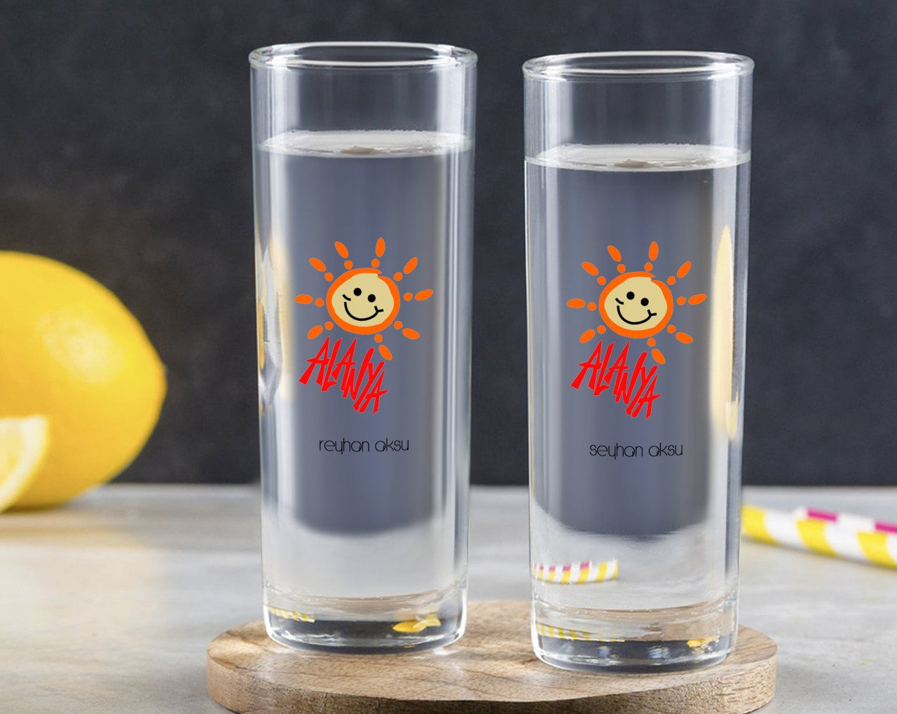 Kişiye Özel Renkli Baskılı Alanya Tasarımlı Turistik İkili Vodka Bardağı-1