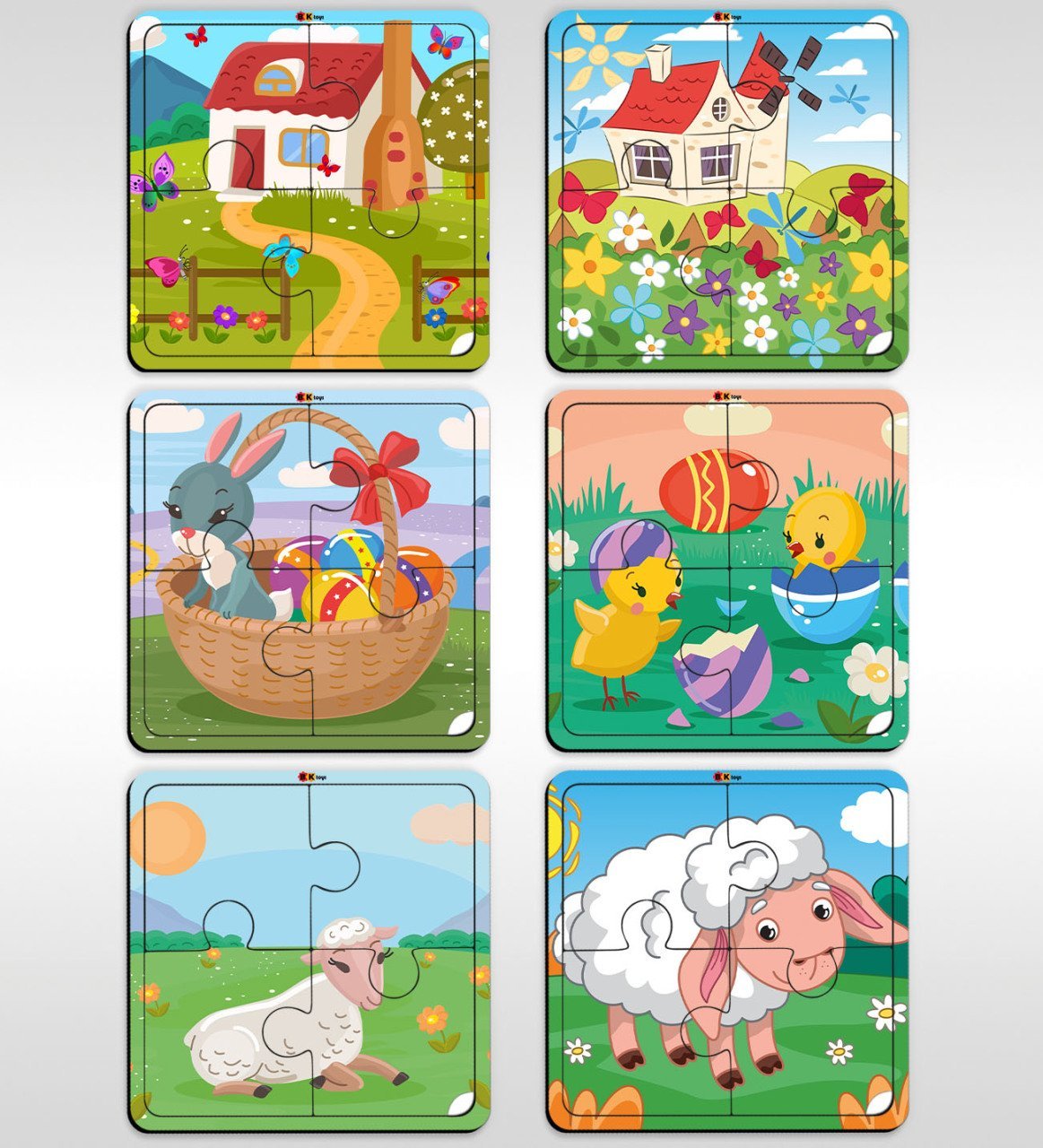 BK Toys Çocuklar İçin Eğitici-Öğretici Ahşap 4 Parça Yapboz Puzzle (6 Adet) - Model 9