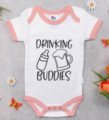 BK Kids Drinking Buddies Tasarımlı Pembe Bebek Body Zıbın-1