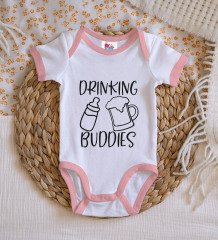 BK Kids Drinking Buddies Tasarımlı Pembe Bebek Body Zıbın-1