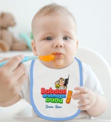 BK Kids Kişiye Özel Mavi Bebek Mama Önlüğü - Model 14