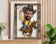 BK Gift Kişiye Özel Kovboy Karikatürlü 3D Ahşap Tablo, Sevgiliye Hediye, Arkadaşa Hediye, Yıl Dönümü Hediyesi, Doğum Günü Hediyesi-1