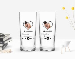 Kişiye Özel Renkli Baskılı Fotoğraflı Spotify Barkodlu İkili Rakı Bardağı Seti-2