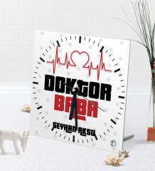 Kişiye Özel Doktor Baba Masaüstü Kare Cam Saat-2