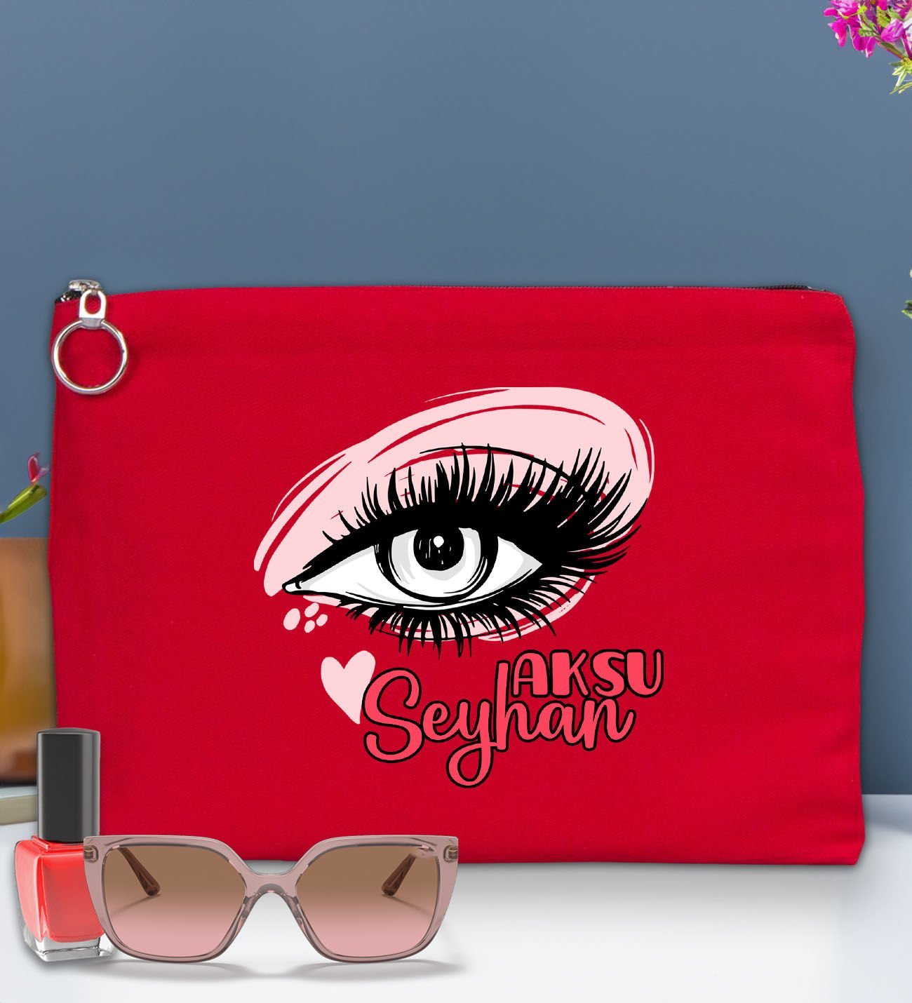 BK Gift Kişiye Özel İsimli-5 Astarlı Kırmızı Portföy Çanta 30x21cm, Baskılı El Çantası, Organizer Çanta