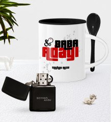 Kişiye Özel Baba Adayı Siyah Kaşıklı Kupa Benzinli Çakmak Seti-3