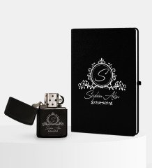 Kişiye Özel İsimli Siyah Defter ve Benzinli Çakmak Seti - 11