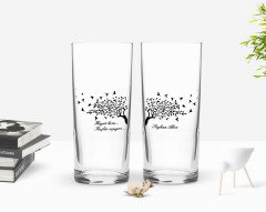 Kişiye Özel Renkli Baskılı Hayat Kısa Kuşlar Uçuyor Tasarımlı İkili Rakı Bardağı Seti-1