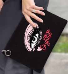 BK Gift Kişiye Özel İsimli-5 Astarlı Siyah Portföy Çanta 30x21cm, Baskılı El Çantası, Organizer Çanta