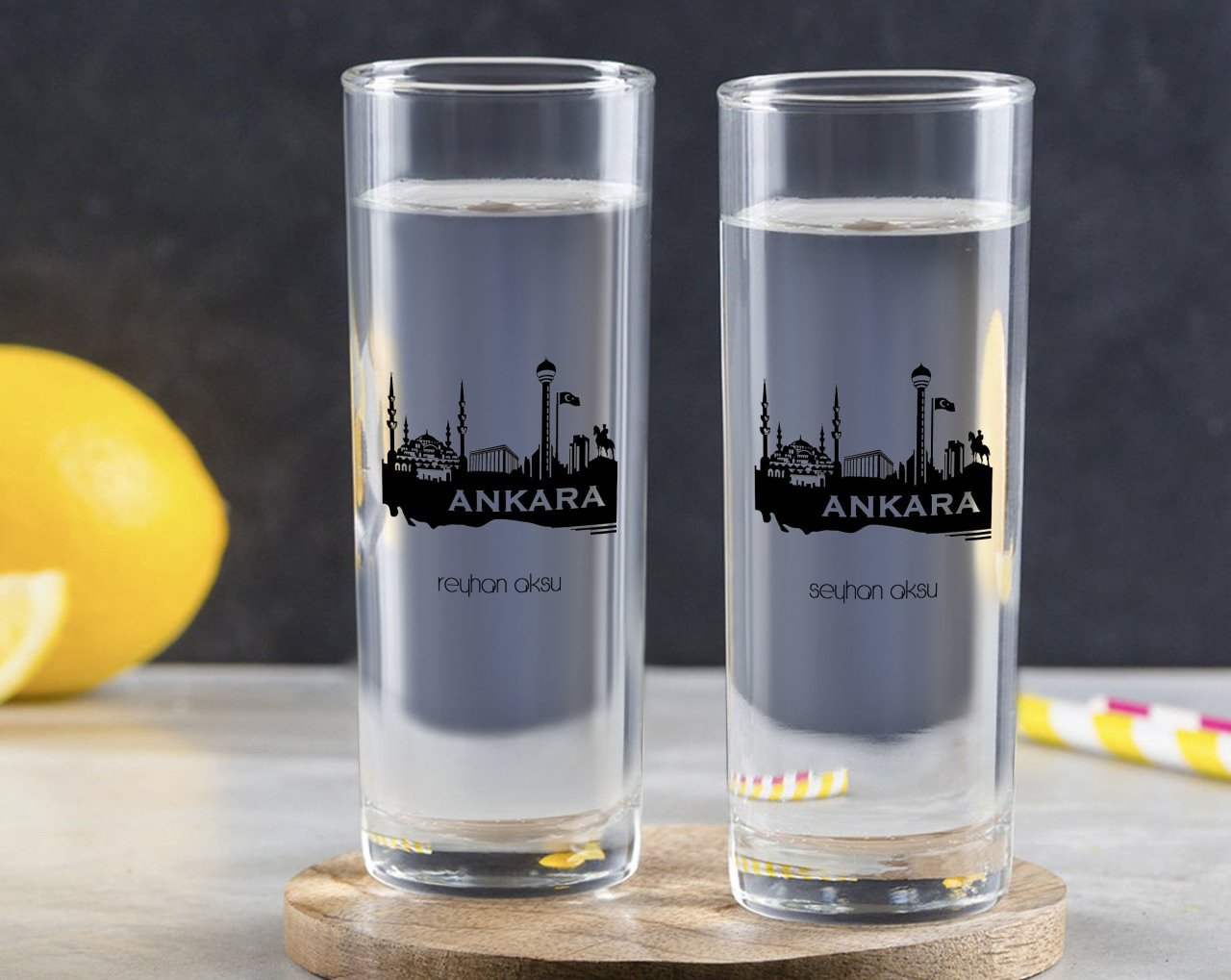 Kişiye Özel Renkli Baskılı Ankara Tasarımlı Turistik İkili Vodka Bardağı-2