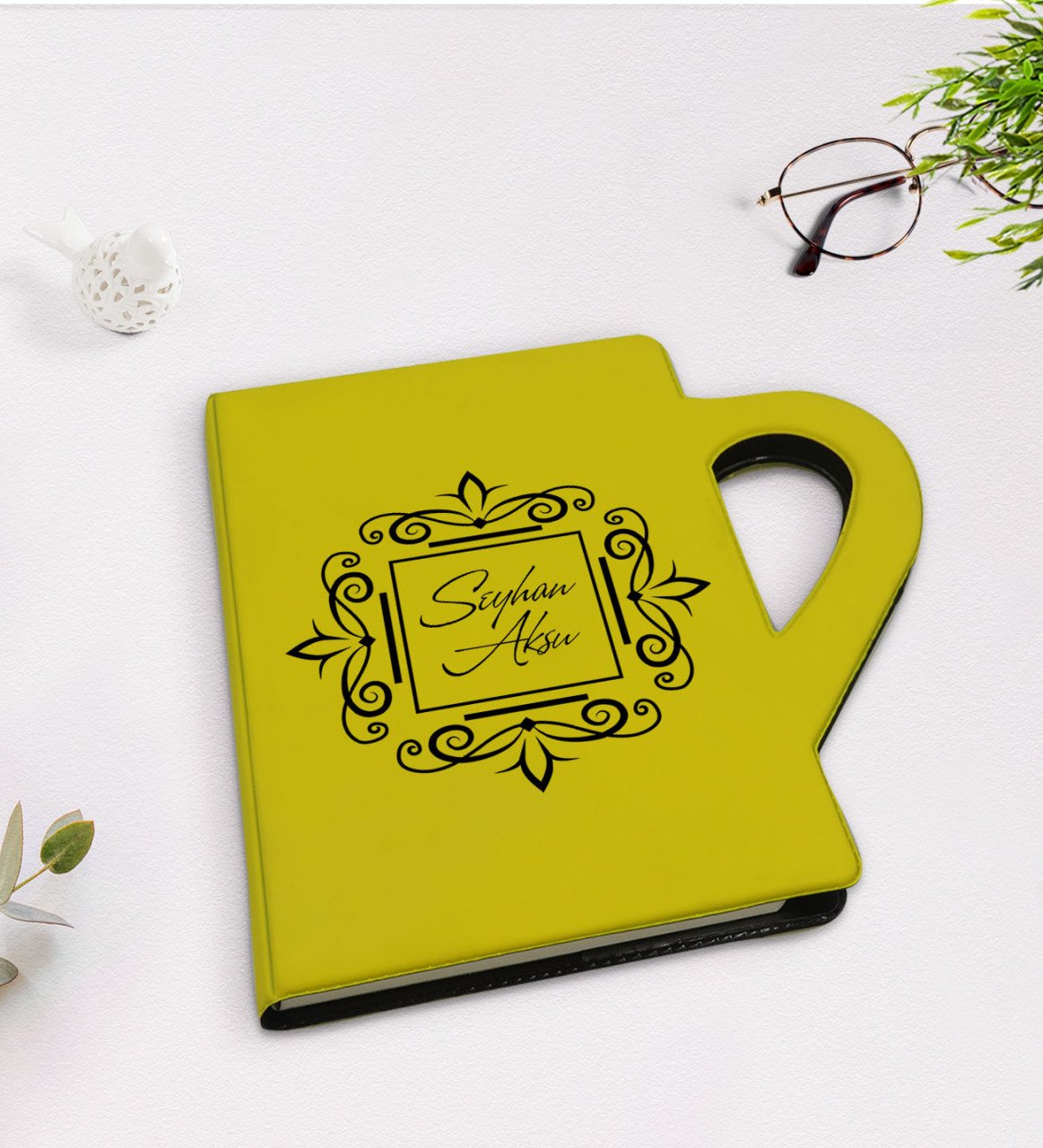 Kişiye Özel İsimli Kupa Şeklinde Siyah Termo Deri Defter Model 34