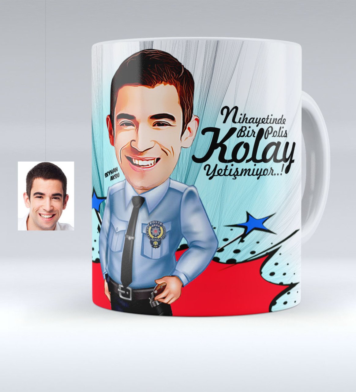 Kişiye Özel Bay Polis Karikatürlü Beyaz Kupa Bardak - 1