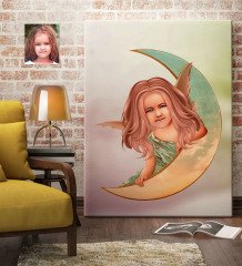 Kişiye Özel Kız Çocuk Melek Karikatürlü Kanvas Tablo 70x100cm-1