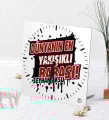 Kişiye Özel Dünyanın En Yakışıklı Babası Masaüstü Kare Cam Saat-1
